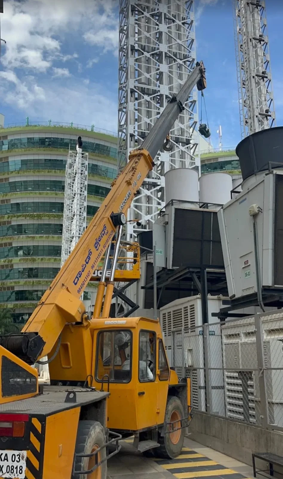 Pick-and-carry crane at an industrial site