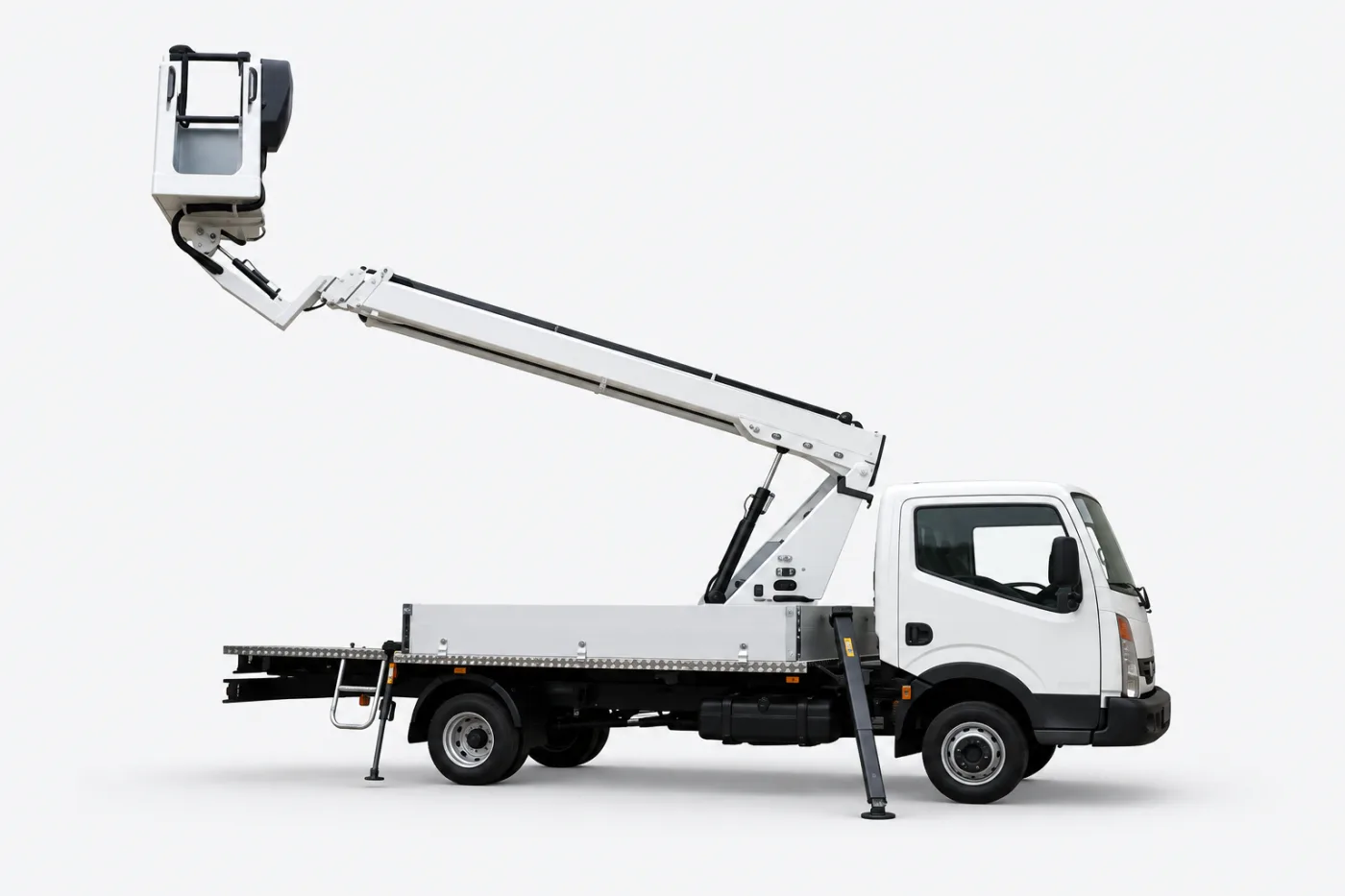 Truck-mounted access platform with raised boom and basket